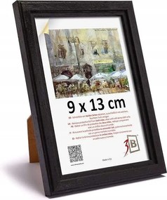 Képkeret kicsi 9x13 cm, tartóval, fa, fekete keret