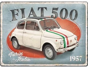 Fém tábla Fiat 500 - Turin Italia, (40 x 30 cm)