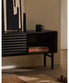 Fekete TV-állvány tölgyfa dekorral 200x57x35 cm Lenon – Kave Home