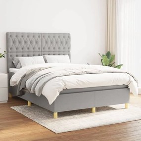 Világosszürke szövet rugós ágy matraccal 140 x 190 cm