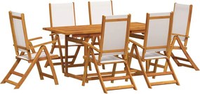 vidaXL 7 részes tömör akácfa és textilén kerti étkezőgarnitúra