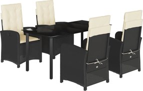 vidaXL 5 részes fekete polyrattan kerti étkezőgarnitúra párnákkal