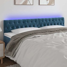 sötétkék bársony LED-es fejtámla 180 x 7 x 78/88 cm