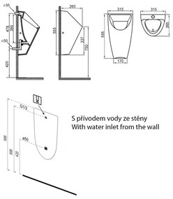 Bruckner - Piszoár SCHWARN hátsó bemenet, hátsó szifon kerámia/fehér