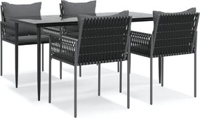 vidaXL 5 részes polyrattan és acél kerti étkezőgarnitúra párnával