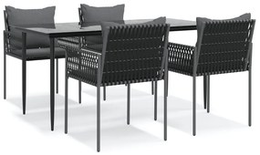 vidaXL 5 részes polyrattan és acél kerti étkezőgarnitúra párnával