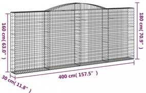 3 db íves horganyzott vas gabion kosár 400x30x160/180 cm