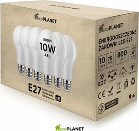 6x Led izzó E27 A60 10W 800lm ecoPLANET Színek
