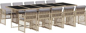 vidaXL 11 részes bézs polyrattan kerti étkezőgarnitúra párnákkal