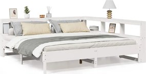 vidaXL fehér tömör fenyőfa könyvespolcos ágy matrac nélkül 180x200 cm