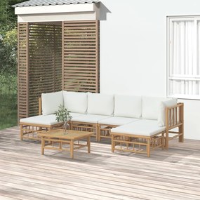 vidaXL 7 részes bambusz kerti ülőgarnitúra krémfehér párnákkal