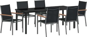 vidaXL Kert étkező szett 7 pcs Fekete Porfestett acél