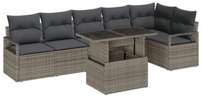 vidaXL Kerti Kanapé Szett párnával 7 pcs Szürke Poli rattan