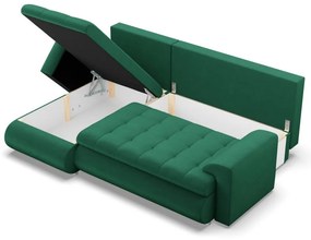 Tokio sarokkanapé, 2 ágyneműtartóval, bársony, baloldali, zöld