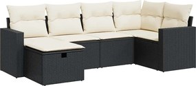 vidaXL 6 részes fekete polyrattan kerti ülőgarnitúra párnákkal