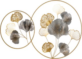 HOMCOM 3D Fém Fali Dísz, Arany Ginkó Levél Motívummal, Két Kerek Keretben, 102x66.2 cm, Arany és Ezüst | Aosom