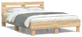 sonoma tölgy színű ágykeret fejtámlával és LED-del 135x190 cm