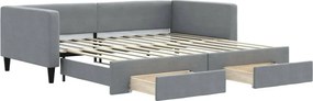 vidaXL világosszürke kihúzható szövet heverő fiókokkal 100 x 200 cm