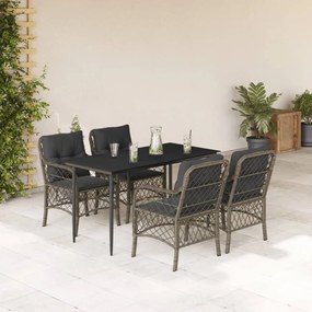 5 részes szürke polyrattan kerti étkezőgarnitúra párnával