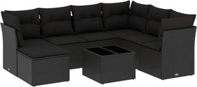vidaXL 8 részes fekete polyrattan kerti ülőgarnitúra párnákkal