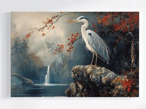Vászonkép Canvas Madár Kócsag Tájkép Vízesés Ősz Ázsia 60x40