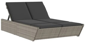 Szürke polyrattan dupla napozóágy párnával
