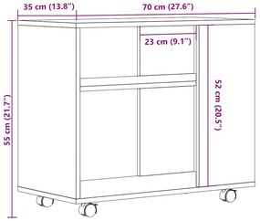 oldalasztal kézműves tölgy 70x35x55 cm műszaki fa