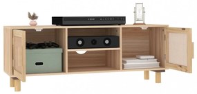 barna fenyőfa és természetes rattan TV-szekrény 105x30x40 cm