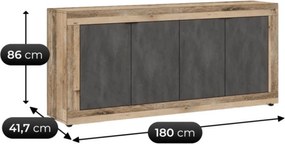 BLAGO komód 180 cm fekete/natúr tölgy