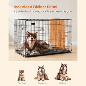 2 ajtós összecsukható ketrec, kutyaszállító ketrec 122x74,5x80,5 cm, fekete | FEANDREA