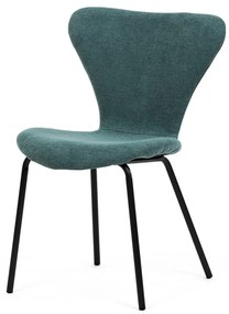 Scaun de sufragerie, material albastru, picioare metalice negre
