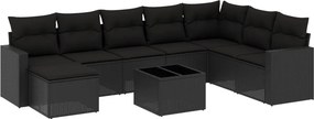 vidaXL 9 részes fekete polyrattan kerti ülőgarnitúra párnákkal