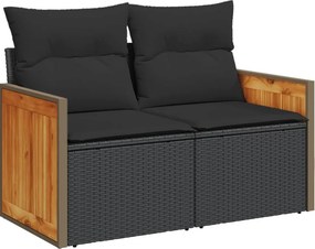 vidaXL 2 személyes fekete polyrattan kerti kanapé párnával