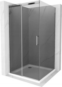 Mexen Omega, tolóajtós zuhanykabin 100 (ajtó) x 100 (fali) cm, 8mm szürke üveg, króm profil + vékony zuhanytálca fehér + króm szifon, 825-100-100-01-…