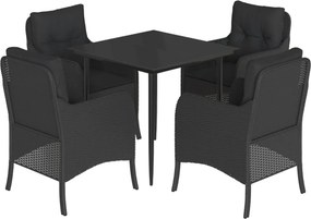 vidaXL 5 részes fekete polyrattan kerti étkezőgarnitúra párnákkal