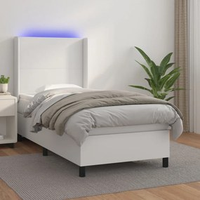 Fehér műbőr rugós ágy matraccal és LED-del 90x190 cm