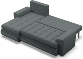 Tokio sarokkanapé, 2 ágyneműtartóval, bársony, baloldali, szürke