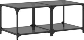 vidaXL 2 db acél dohányzóasztal fekete üveglappal 50 x 50 x 40 cm