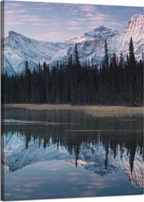 Vászonkép Tópart Víz Erdők Hó hegyek 50x70 cm