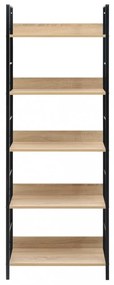 5 szintes tölgyszínű szerelt fa könyvespolc 60x27,6x158,5 cm