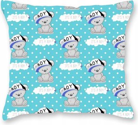 Párnahuzat gyerekeknek, 40x40 cm, pamut, kék színű, macis mintával