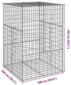 horganyzott vas gabion kosár fedéllel 100 x 100 x 150 cm
