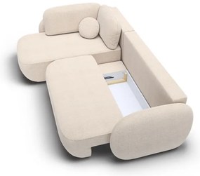 OLBIA balos, L-alakú kinyitható sarokkanapé tárolóval, bézs