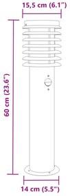 3 db ezüst rozsdamentes acél kültéri állólámpa érzékelővel 60cm