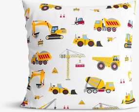 Goldea gyerek pamut párnahuzat - teherautók és kotrógépek 45 x 45 cm