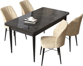Arp étkezőgarnitúra, fekete márvány-krém, 110 cm