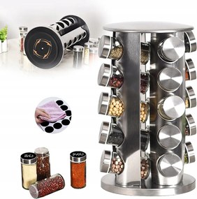 Fűszertartó Állvány 360°-BAN Forgatható Fűszertartó 20 Tégely Konyhai +tölcsér