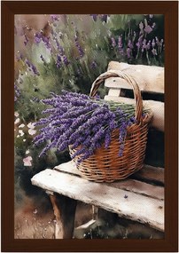 Poszter Keret Fa Kert Pad Nyár Kosár Virágok Levendula Csokor 40x60
