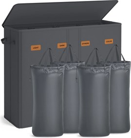 SONGMICS 4 rekeszes szennyestartó kosár tetővel, 210 L, sötétszürke