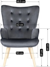 Pihenőfotel szürke színben, bársony kárpittal, lábtartóval LOZANO